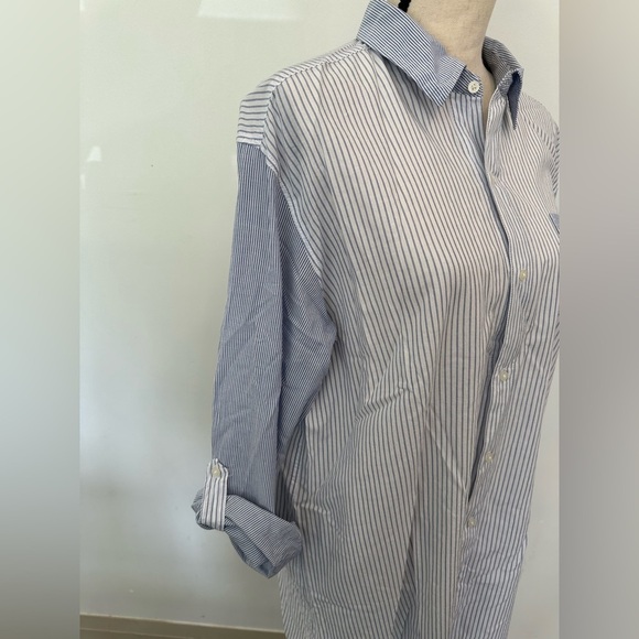 RLL Lauren Ralph Lauren Shirt Dress SZ L Blue Striped Logo EUC button  Cotton - Picture 2 of 9